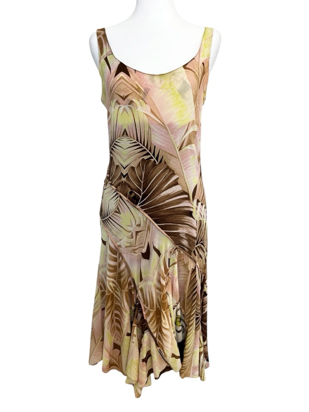 Vintage Roberto Cavalli SS 2003 Y2K Pink Green Floral Silk Midi Dress Cocktail M